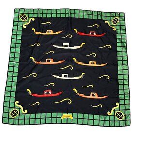 Bvlgari Silk Scarf Vintage Gondola Designer Davide Pizzigoni Blue Green 34" x 34